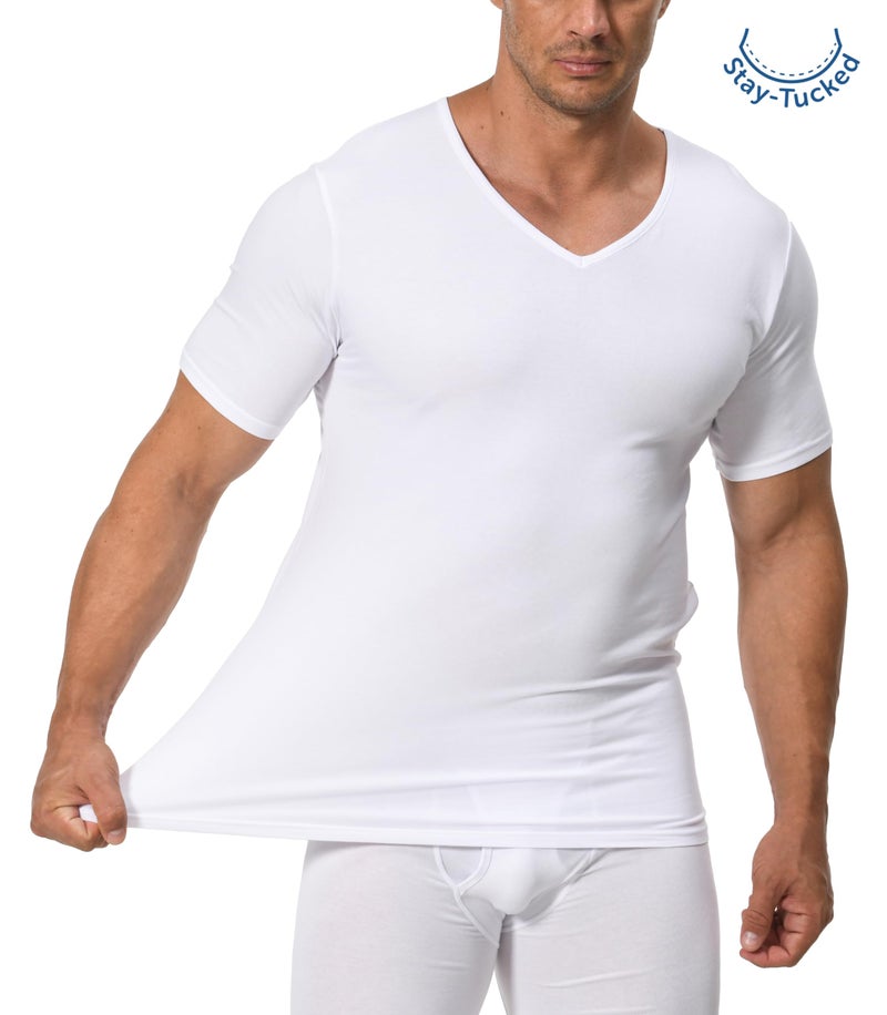 Comfneat Men's 3-Pack Undershirts Stretchy Cotton Spandex V-Neck T-Shirts (White V-Neck 3-Pack, XXL) - Image 3